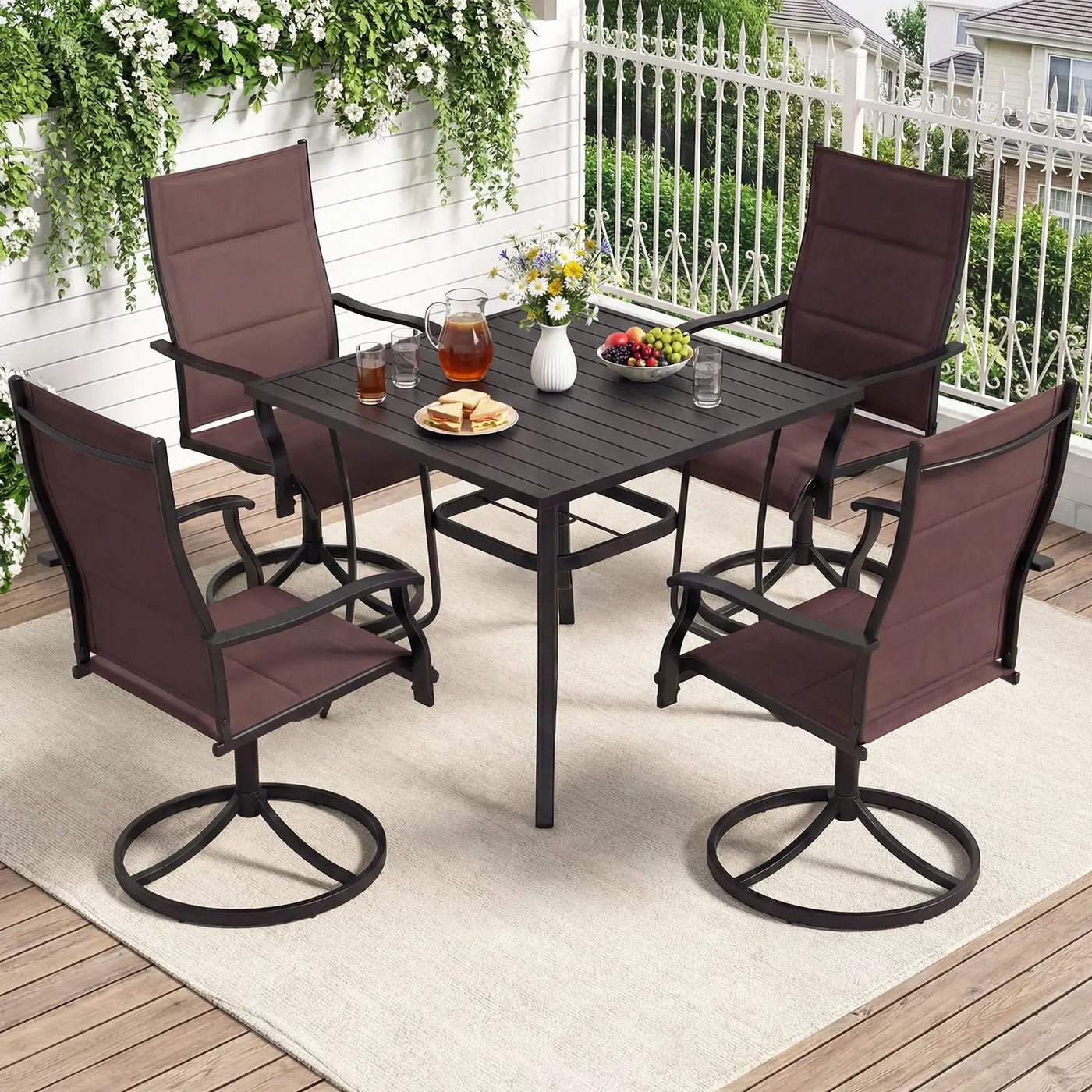 Padded Patio Swivel Chairs Set of 2 Ergonomic Outdoor Dining Chairs with Breathable Fabric by DirectDeals