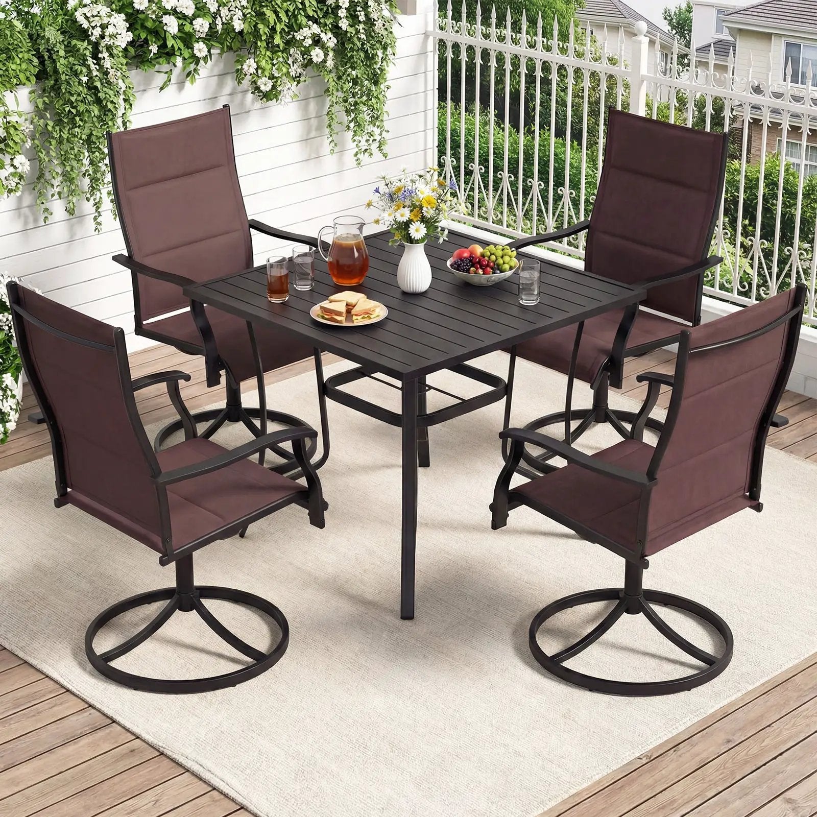 Padded Patio Swivel Chairs Set of 2 Ergonomic Outdoor Dining Chairs with Breathable Fabric by DirectDeals