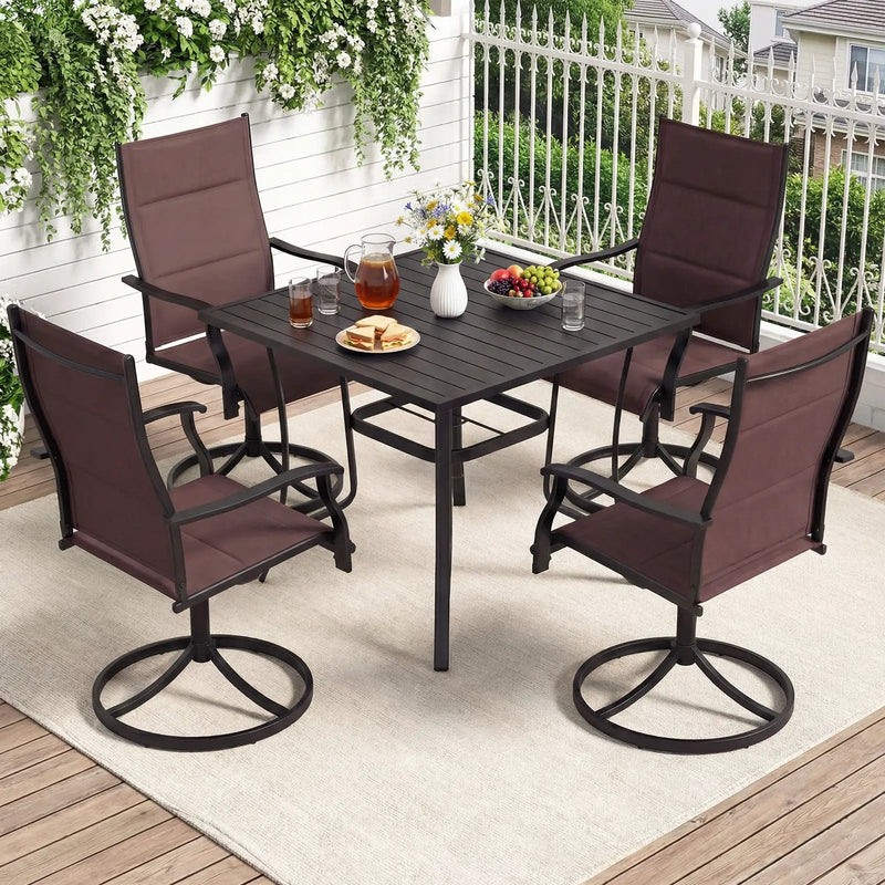 Padded Patio Swivel Chairs Set of 2 Ergonomic Outdoor Dining Chairs with Breathable Fabric by DirectDeals
