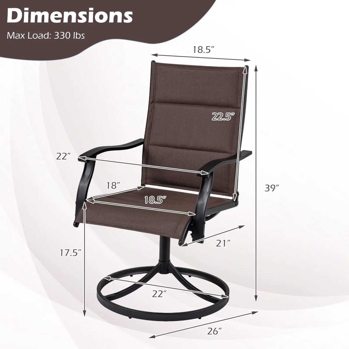 Padded Patio Swivel Chairs Set of 2 Ergonomic Outdoor Dining Chairs with Breathable Fabric by DirectDeals
