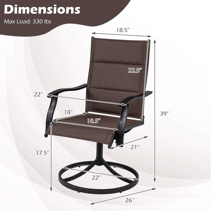 Padded Patio Swivel Chairs Set of 2 Ergonomic Outdoor Dining Chairs with Breathable Fabric by DirectDeals