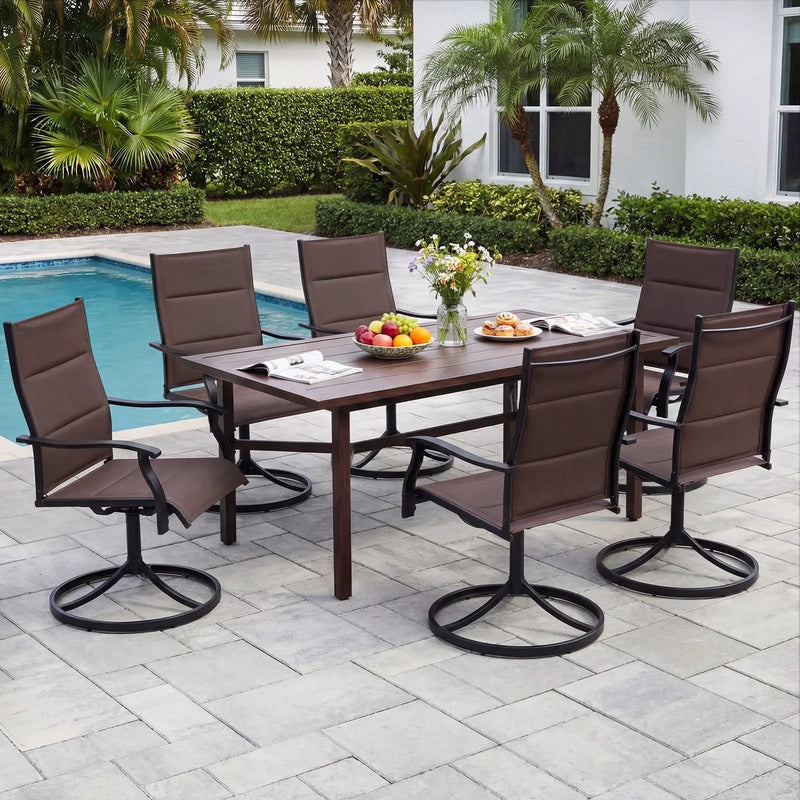 Padded Patio Swivel Chairs Set of 2 Ergonomic Outdoor Dining Chairs with Breathable Fabric by DirectDeals