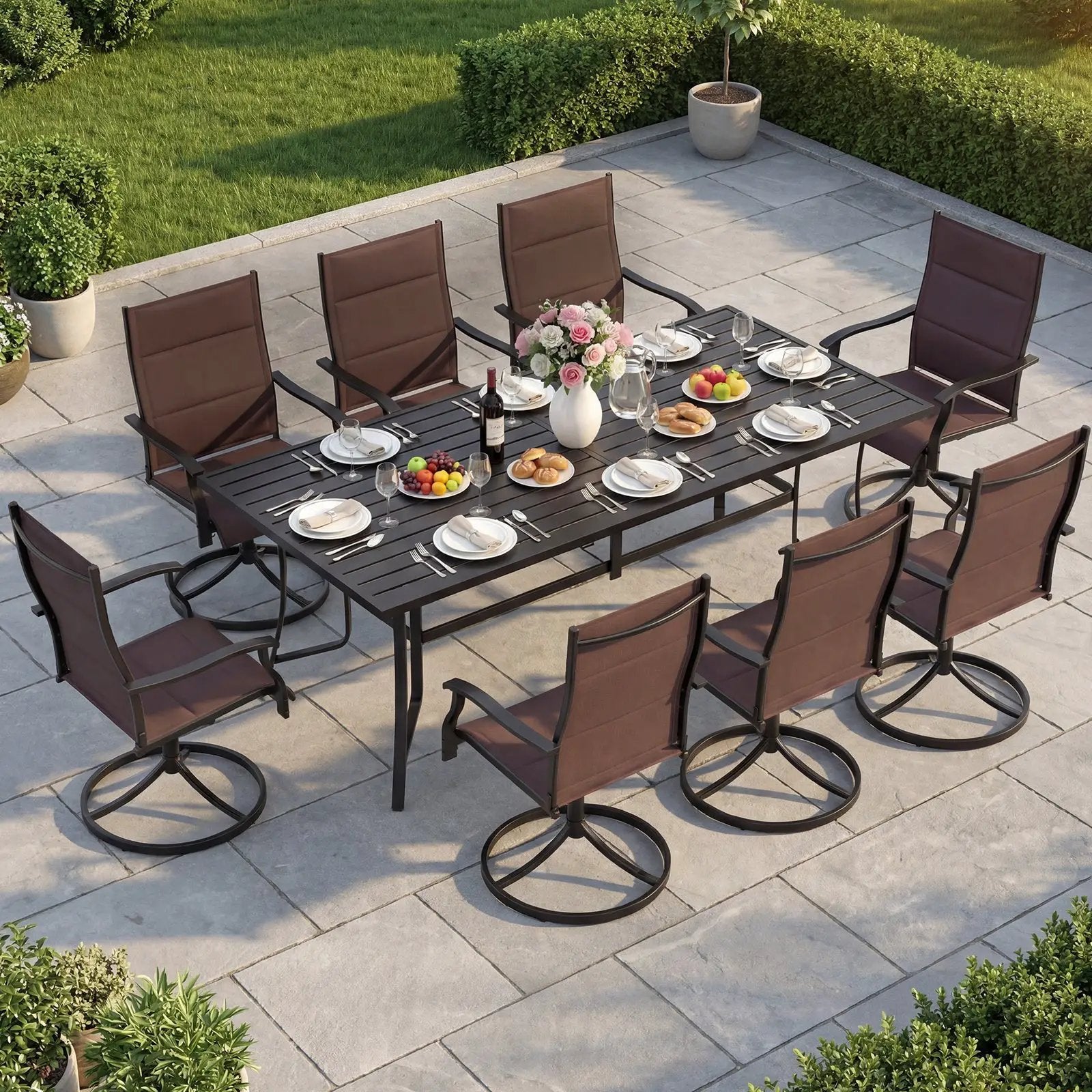 Padded Patio Swivel Chairs Set of 2 Ergonomic Outdoor Dining Chairs with Breathable Fabric by DirectDeals