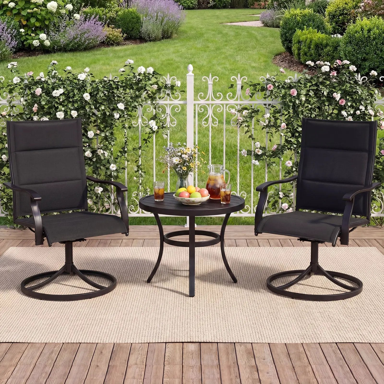 Padded Patio Swivel Chairs Set of 2 Ergonomic Outdoor Dining Chairs with Breathable Fabric by DirectDeals