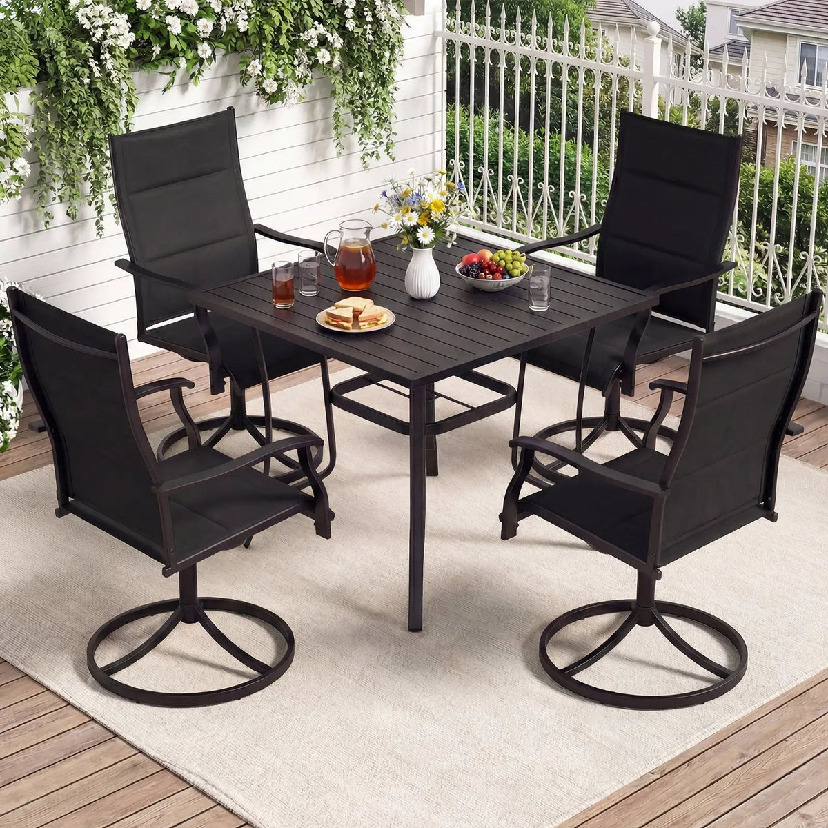Padded Patio Swivel Chairs Set of 2 Ergonomic Outdoor Dining Chairs with Breathable Fabric by DirectDeals