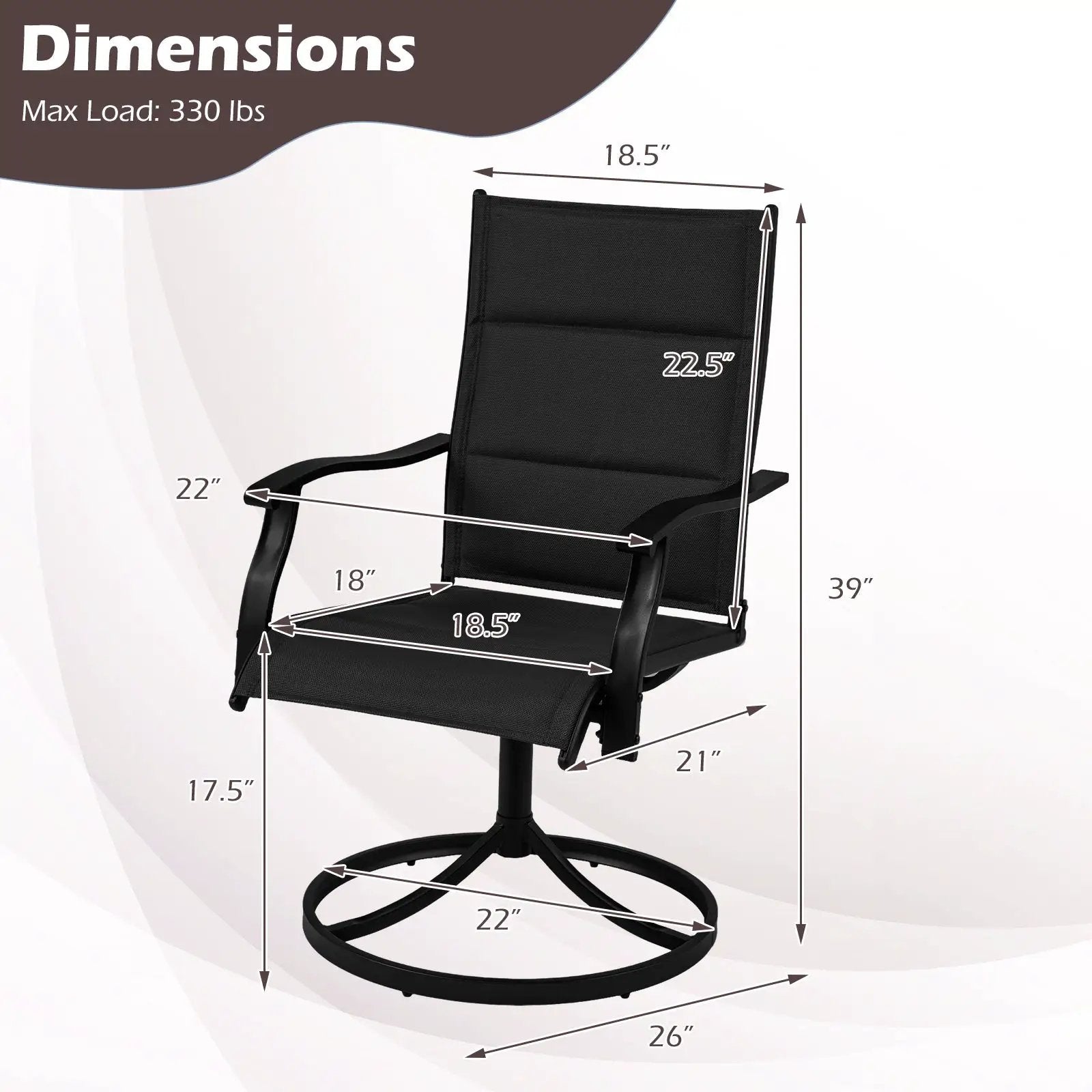 Padded Patio Swivel Chairs Set of 2 Ergonomic Outdoor Dining Chairs with Breathable Fabric by DirectDeals