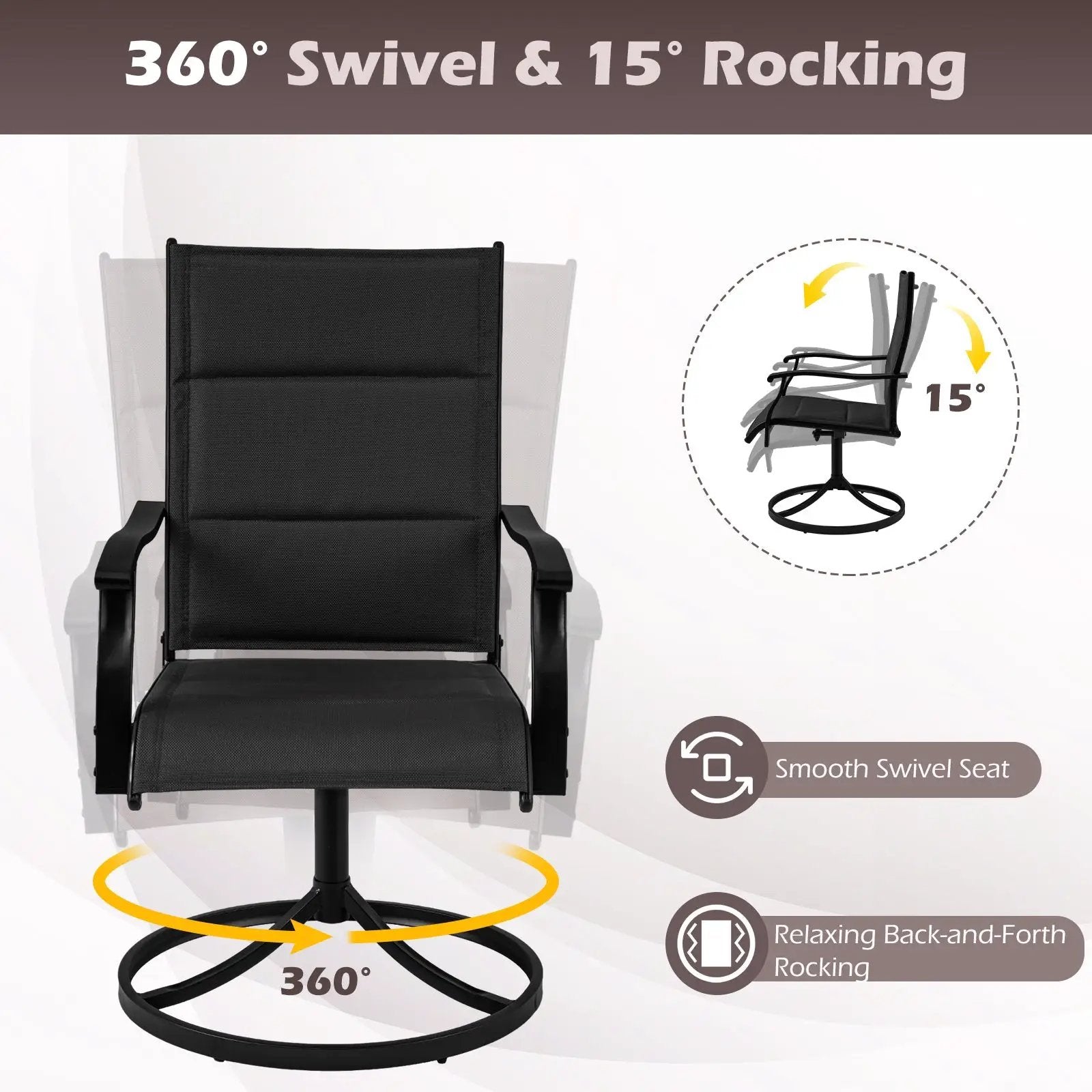 Padded Patio Swivel Chairs Set of 2 Ergonomic Outdoor Dining Chairs with Breathable Fabric by DirectDeals