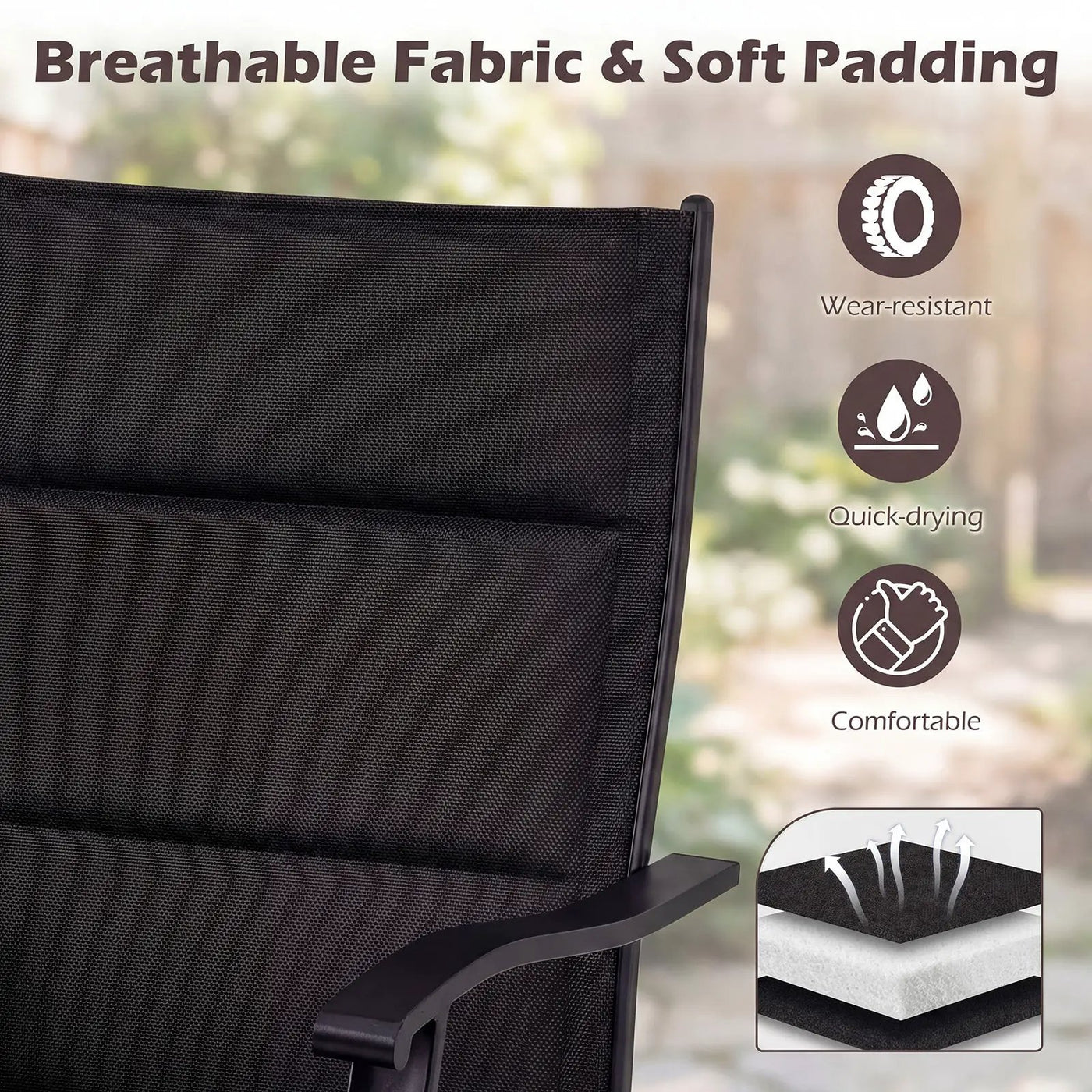 Padded Patio Swivel Chairs Set of 2 Ergonomic Outdoor Dining Chairs with Breathable Fabric by DirectDeals