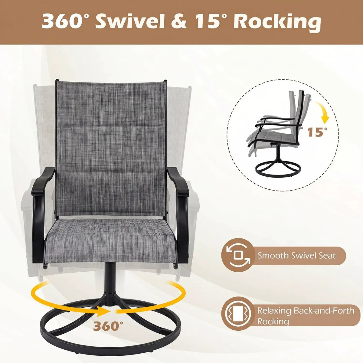 Swivel Patio Dining Chairs Set of 2 with Padded Seats by DirectDeals