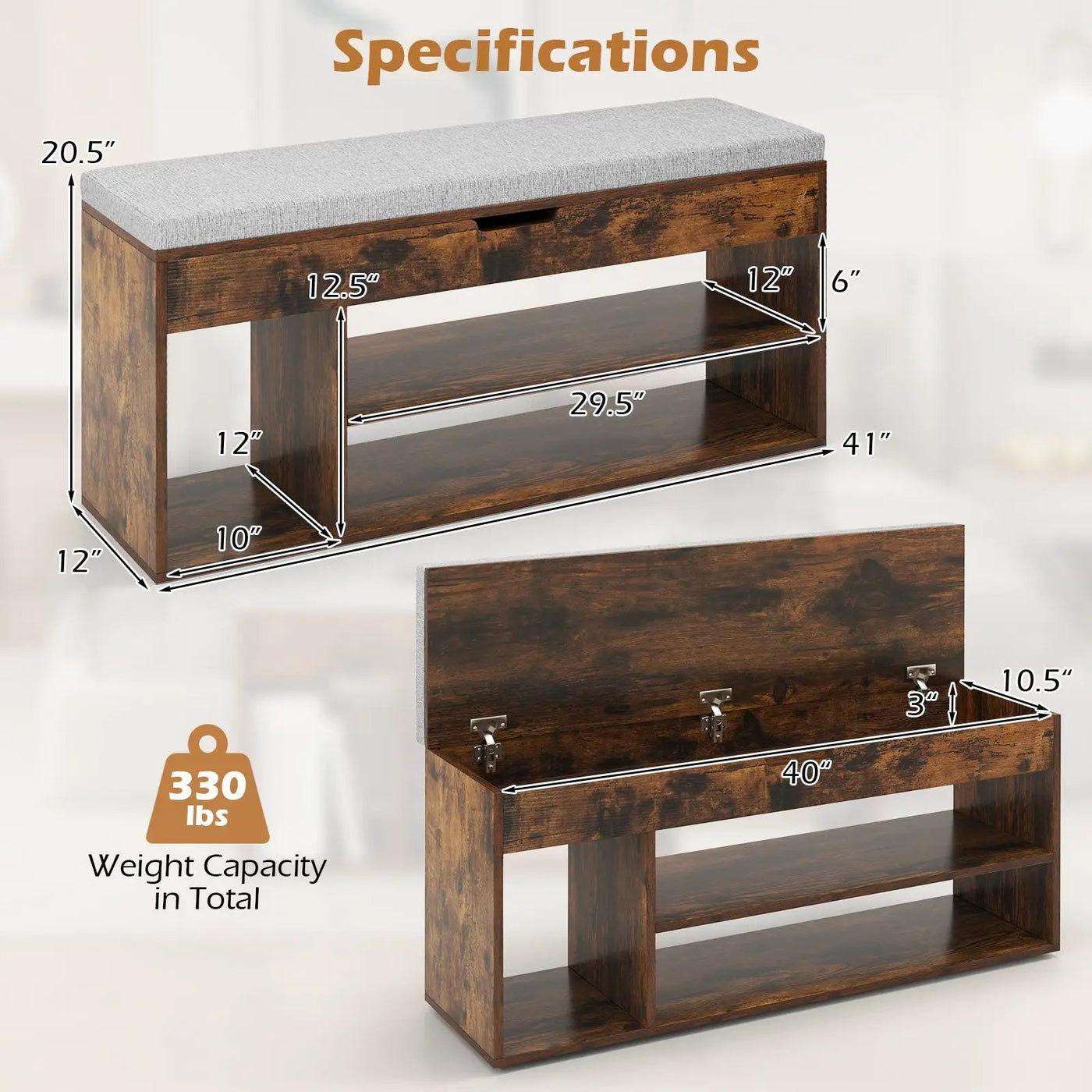 Padded Seat Shoe Bench with Hidden Storage and 3 Open Shelves by DirectDeals