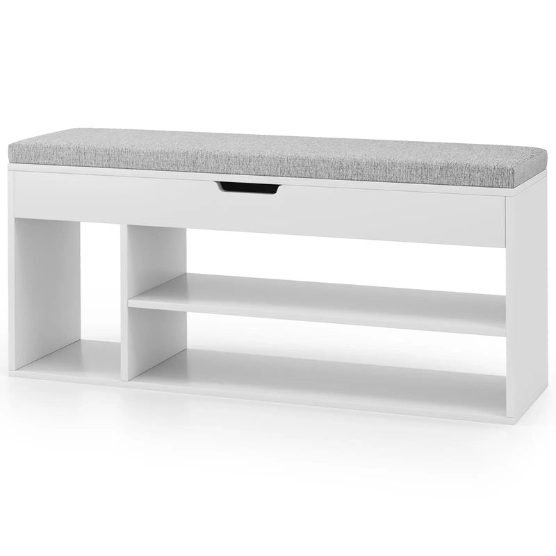 Padded Seat Shoe Bench with Hidden Storage and 3 Open Shelves by DirectDeals