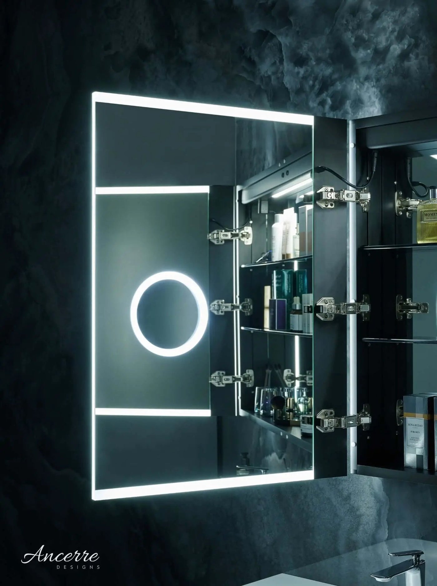 Pagani LED Mirror Cabinet with Defogger, Dimmer, Magnifier & USB outlet by Ancerre Designs