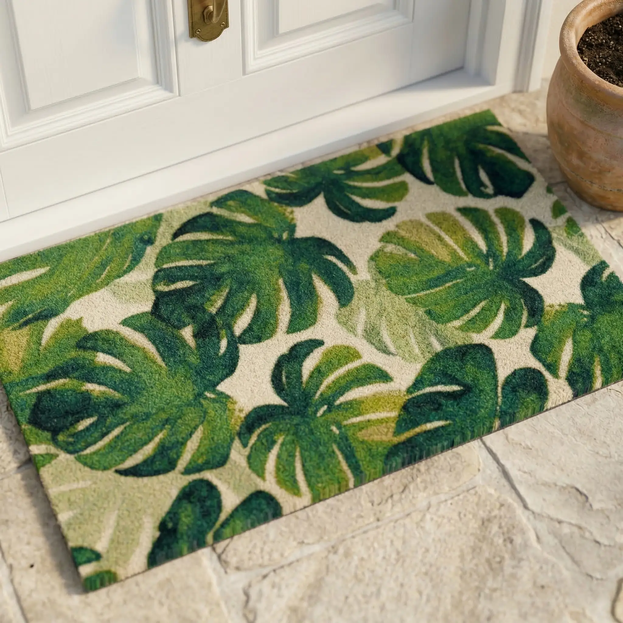 Panama Green Outdoor Doormat – 18" x 30" Non-Slip, Nylon by Fab Habitat