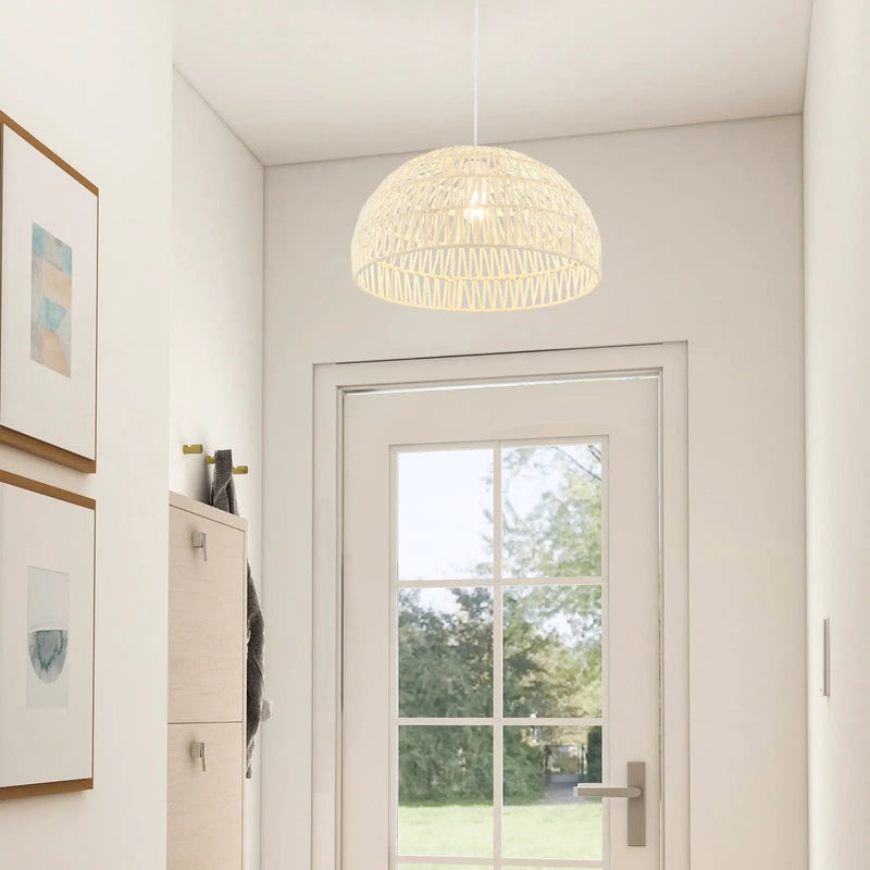 Farmhouse Rattan Pendant Lights with Adjustable Hanging Rope-Beige by DirectDeals