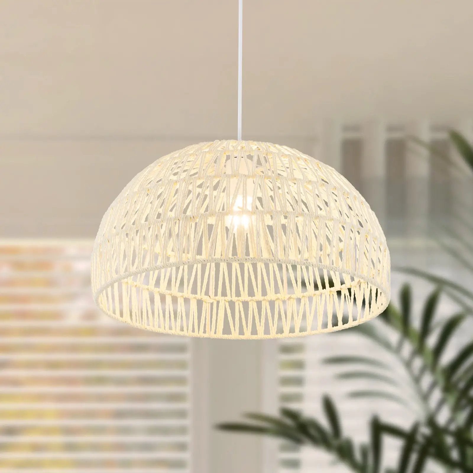 Farmhouse Rattan Pendant Lights with Adjustable Hanging Rope-Beige by DirectDeals