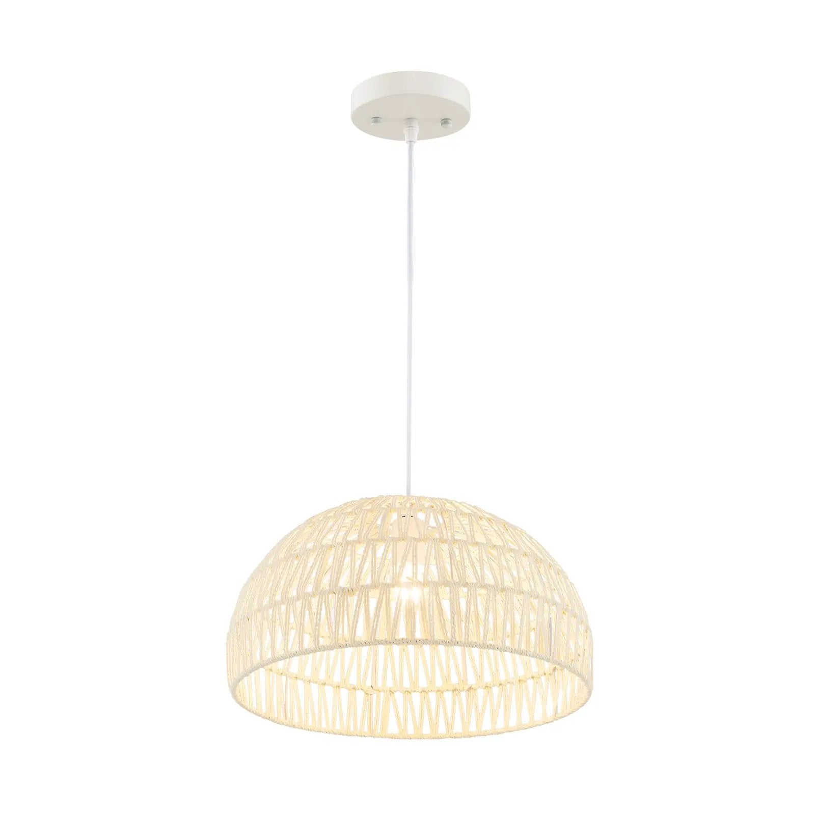 Farmhouse Rattan Pendant Lights with Adjustable Hanging Rope-Beige by DirectDeals