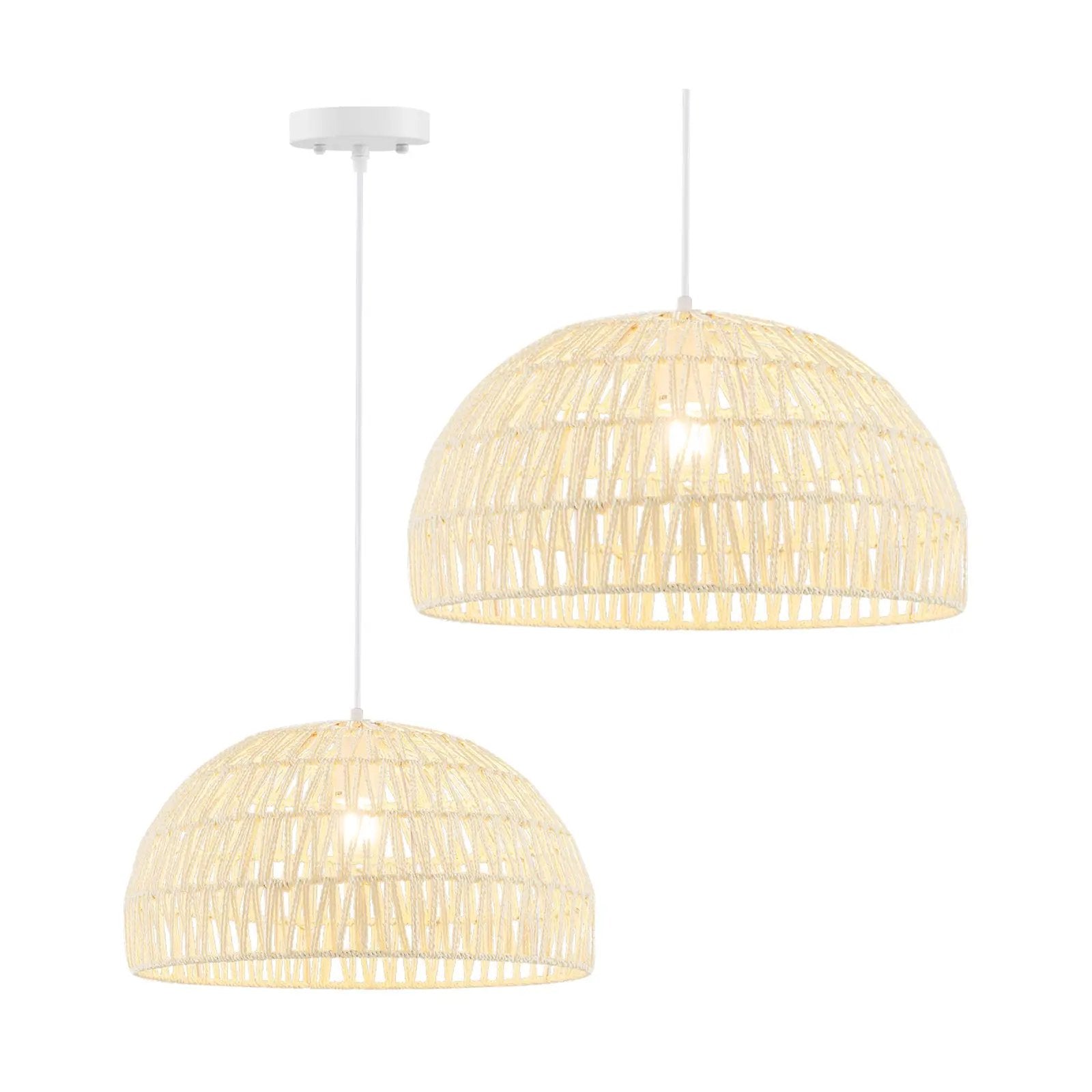 Farmhouse Rattan Pendant Lights with Adjustable Hanging Rope-Beige by DirectDeals