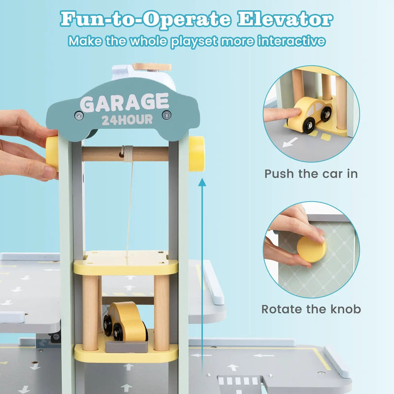 Parking Garage Playset with 4 Cars and Helicopter-Gray by DirectDeals