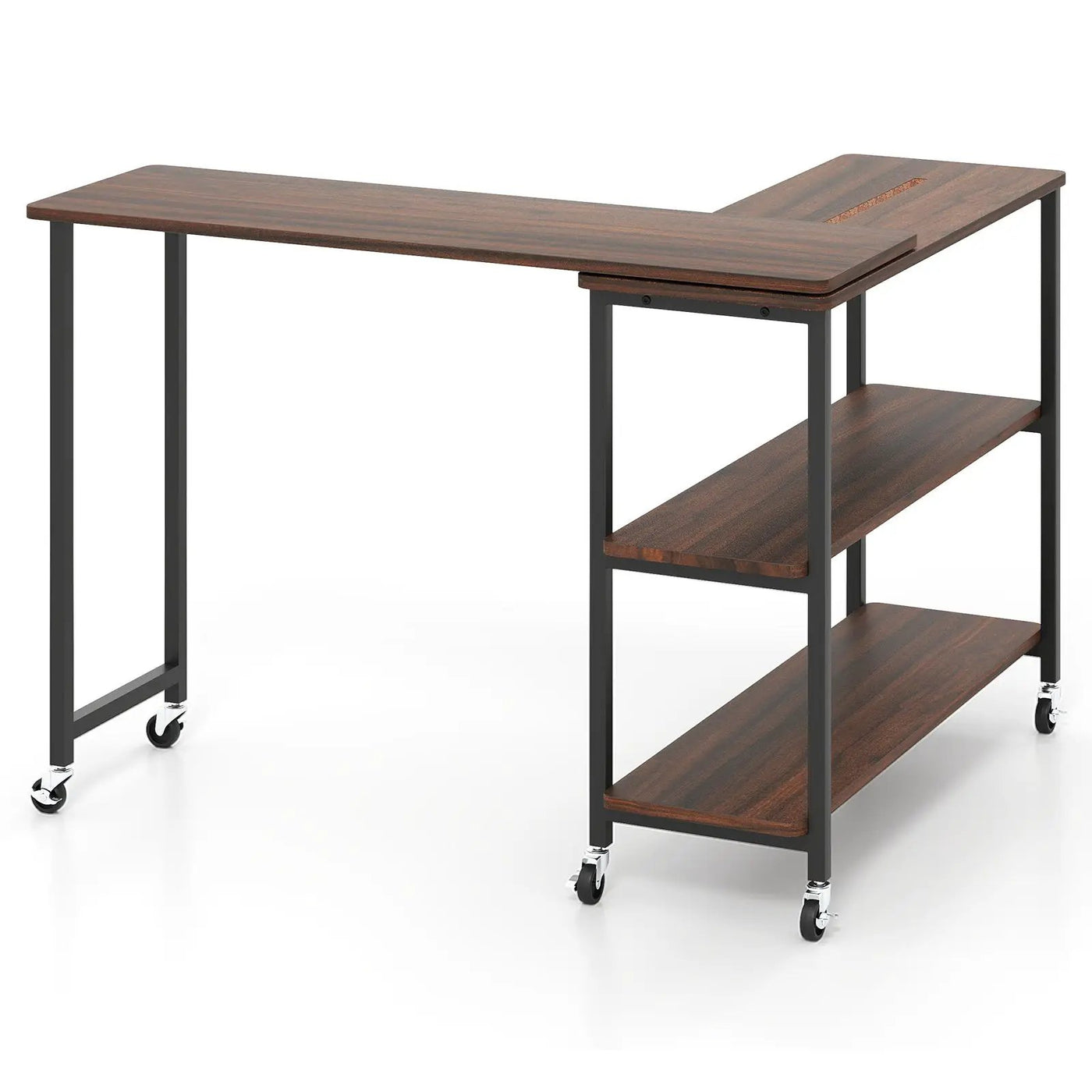 Patented Large 360-Degree Free Rotating Sofa Side Table with Wheels and Storage Shelf by DirectDeals