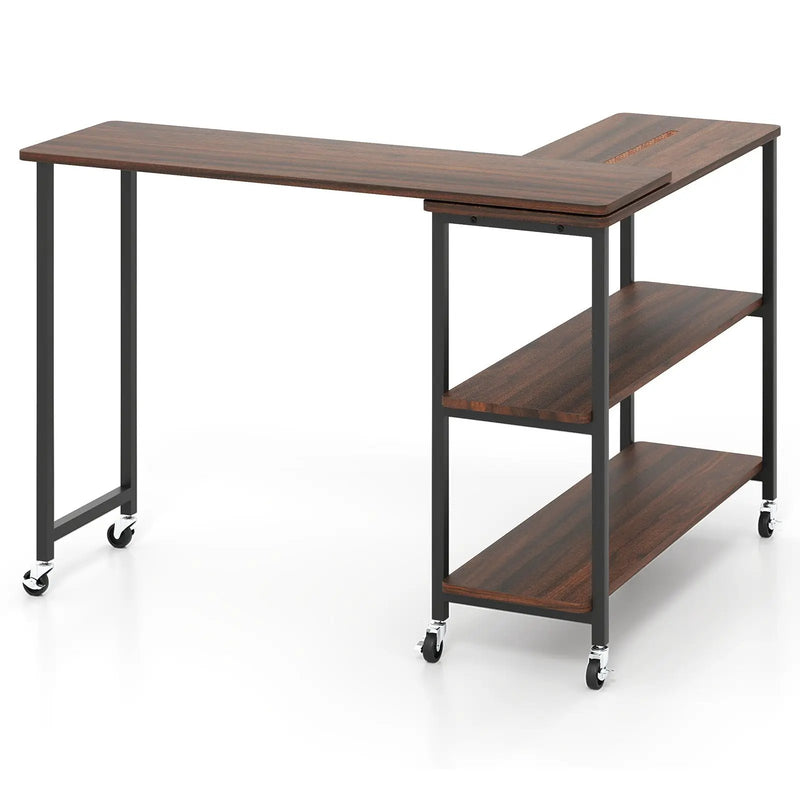 Patented Large 360-Degree Free Rotating Sofa Side Table with Wheels and Storage Shelf by DirectDeals