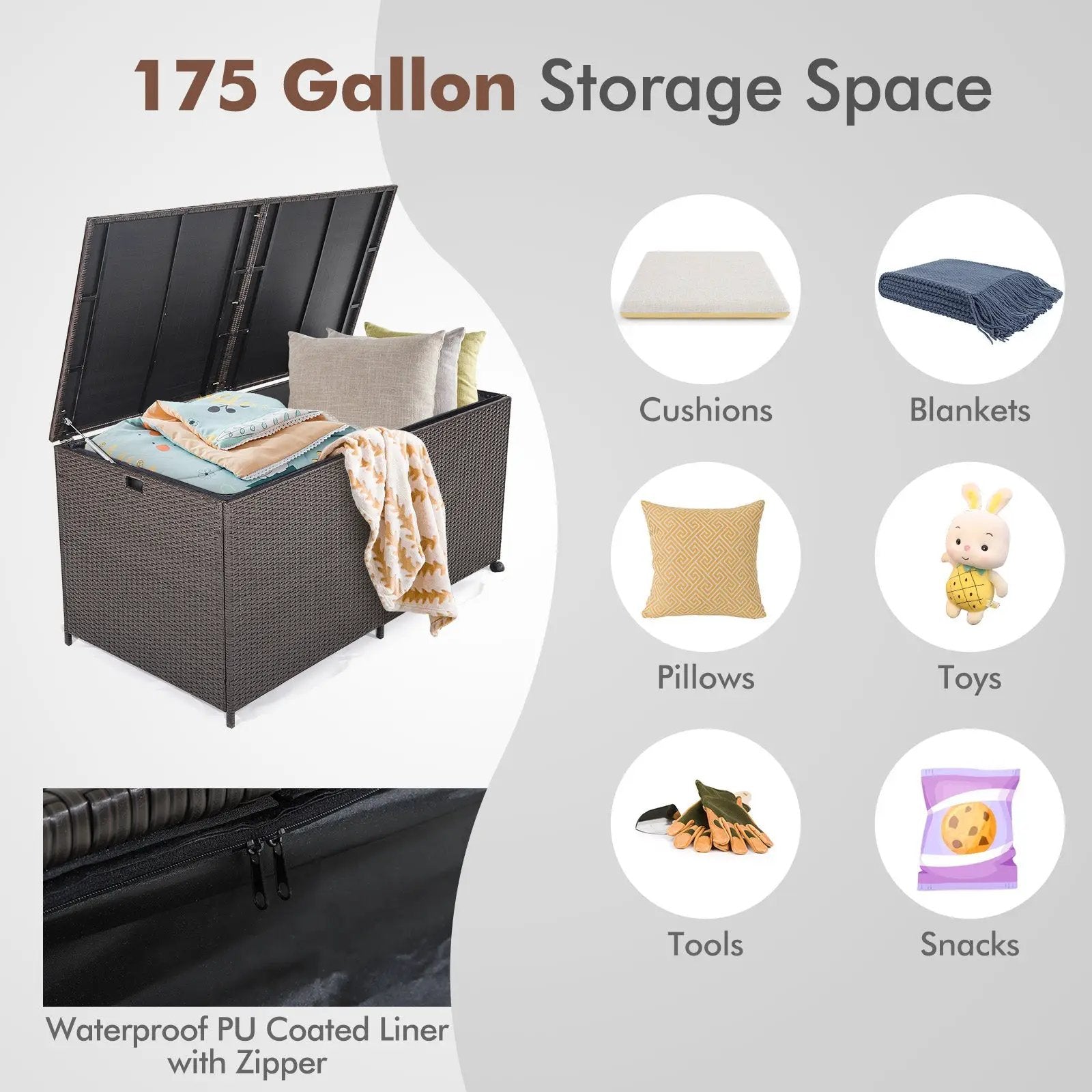 175 Gallon Outdoor Storage Box with Universal Wheels and Zippered Liner by DirectDeals