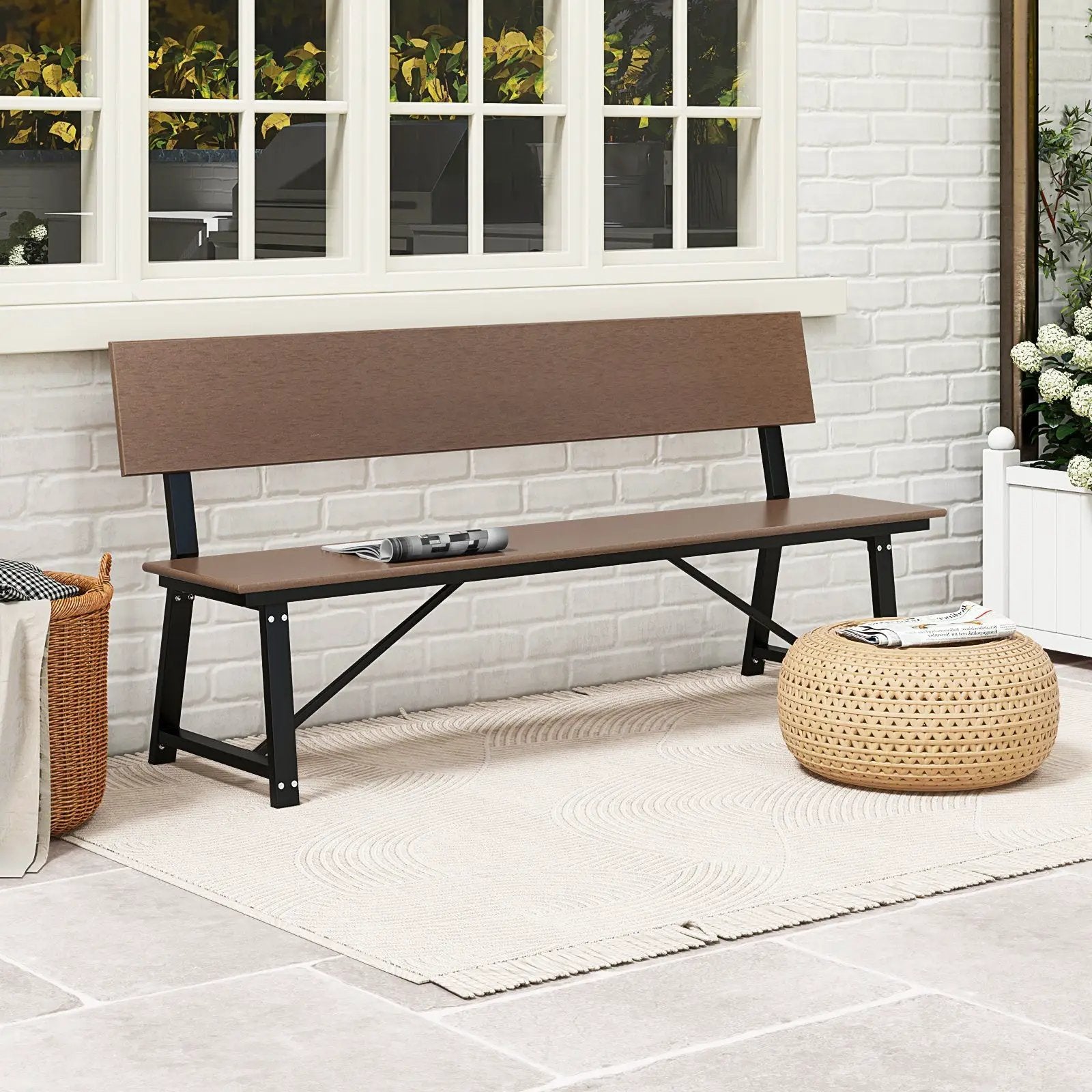 72-Inch Outdoor Bench with HDPE Seat & Back, 1100 lbs Capacity by DirectDeals