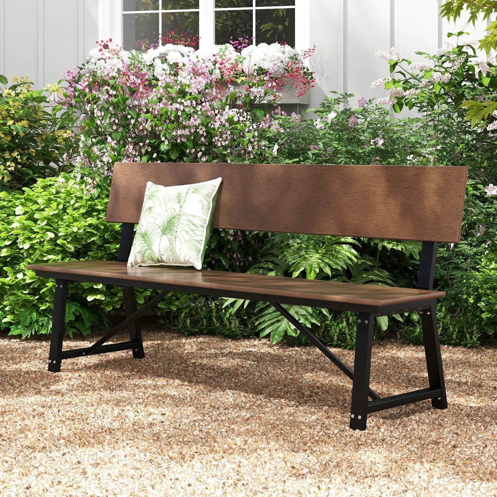 72-Inch Outdoor Bench with HDPE Seat & Back, 1100 lbs Capacity by DirectDeals