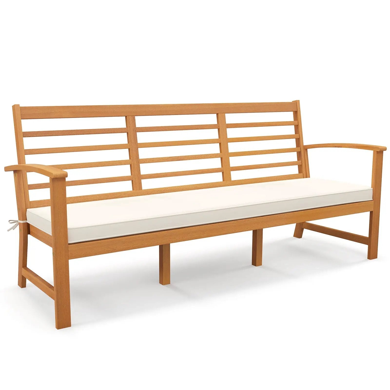Patio 64 Inch Wood Bench with Seat Cushion and Slatted Seat for Backyard-Off White by DirectDeals