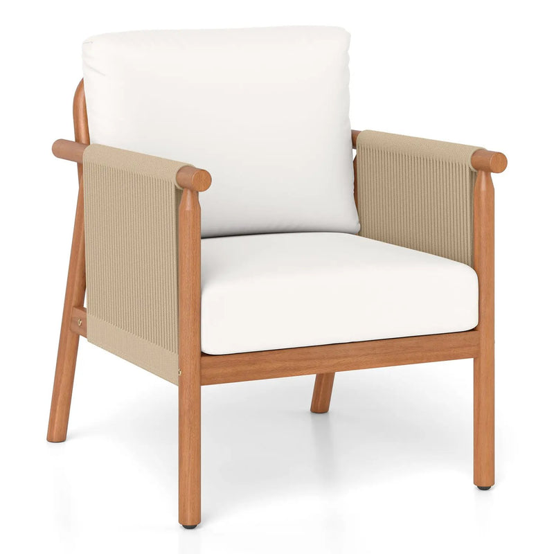 Patio Acacia Wood Chair with Woven Rope Armrests and Seat Back Cushions for Backyard by DirectDeals