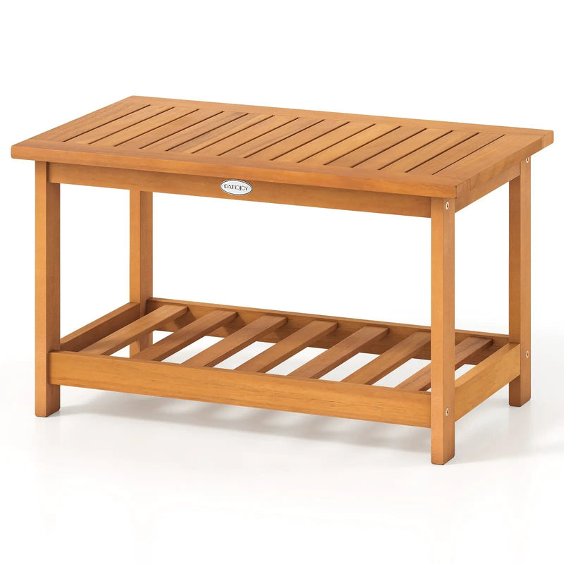Patio Acacia Wood Coffee Table 2-Tier Rectangular Center Table by DirectDeals