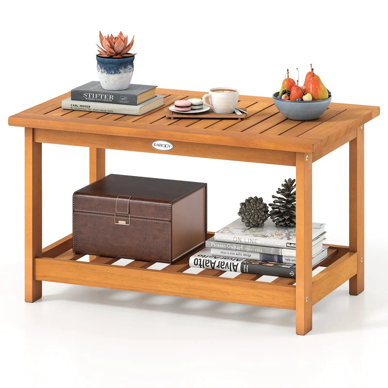 Patio Acacia Wood Coffee Table 2-Tier Rectangular Center Table by DirectDeals