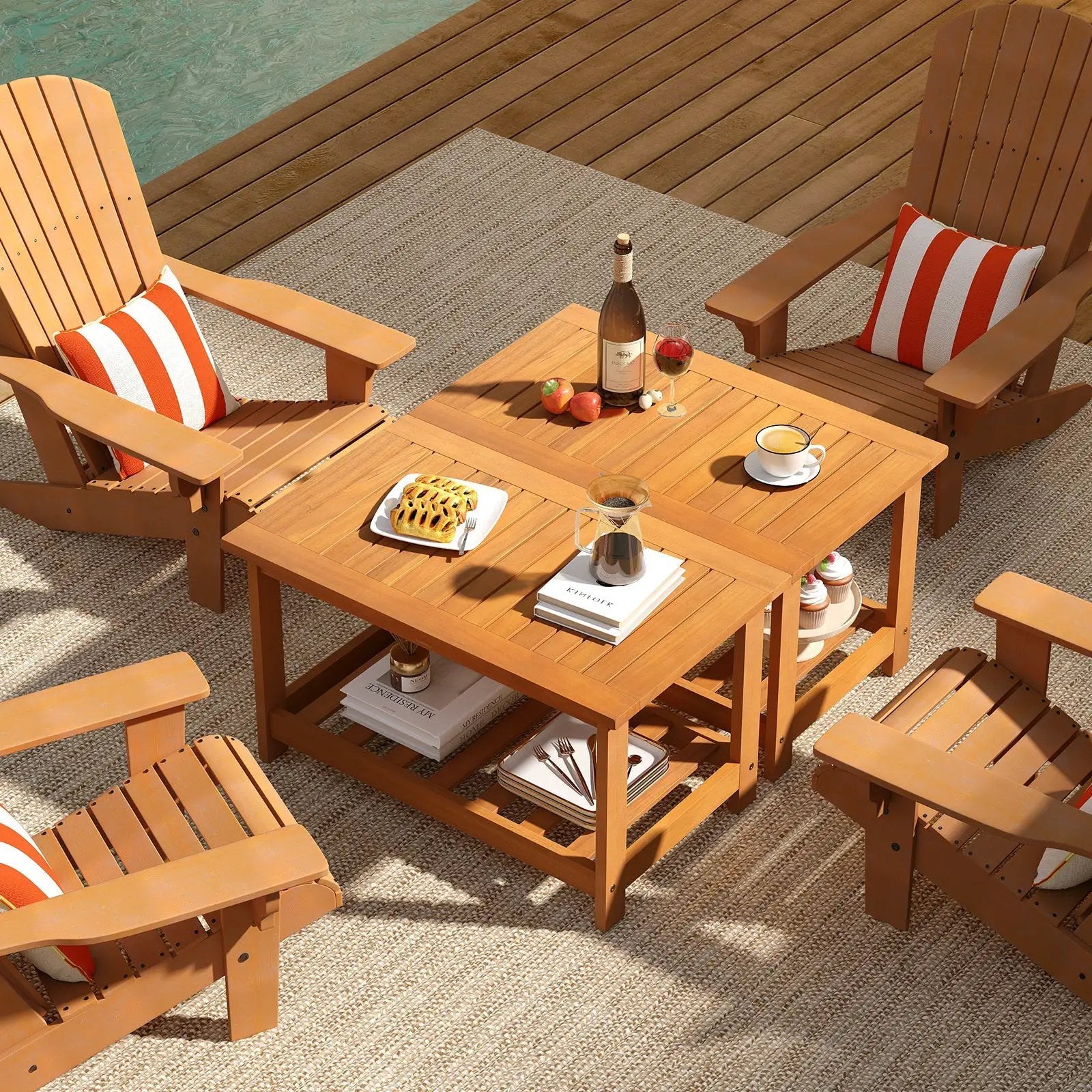 Patio Acacia Wood Coffee Table 2-Tier Rectangular Center Table by DirectDeals