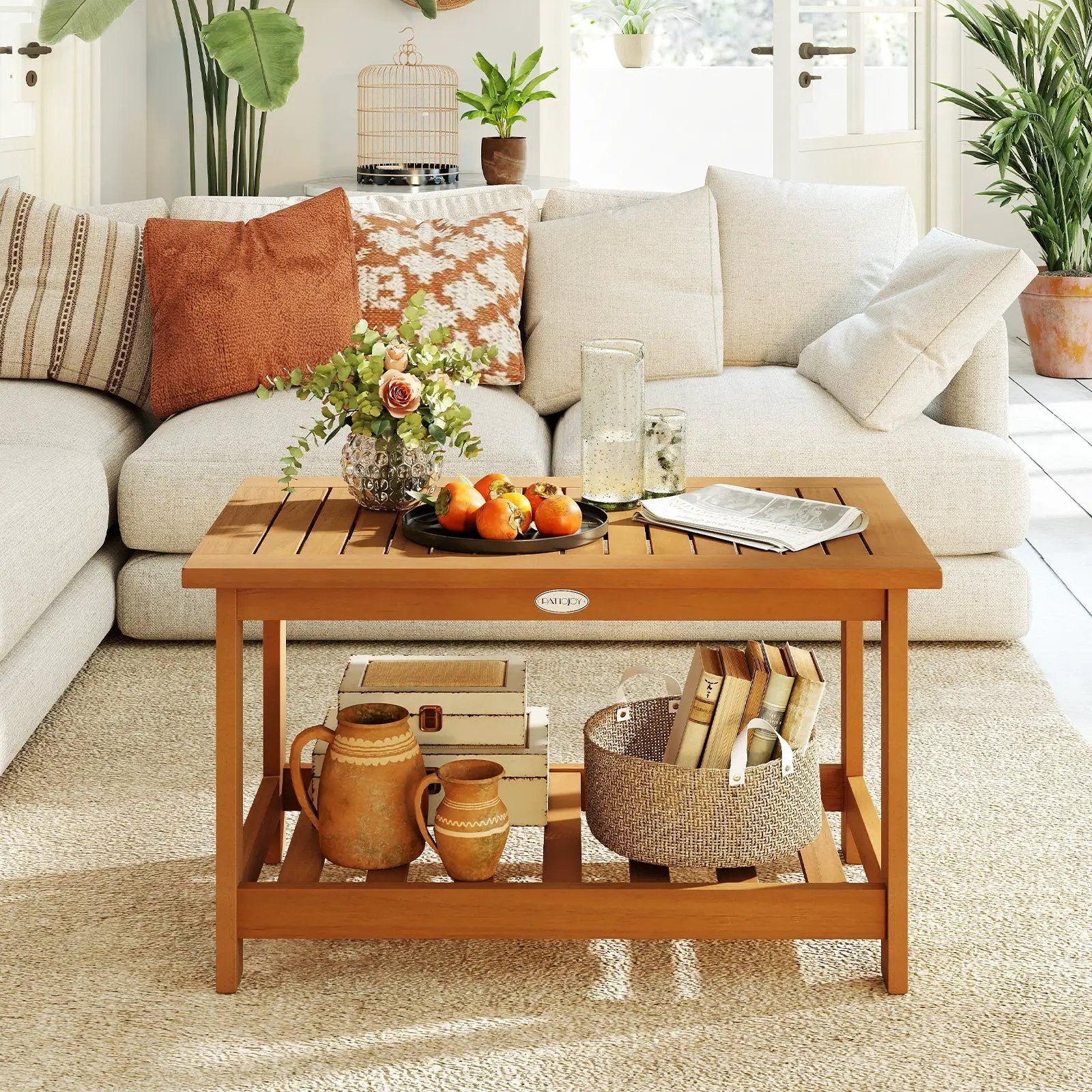 Patio Acacia Wood Coffee Table 2-Tier Rectangular Center Table by DirectDeals