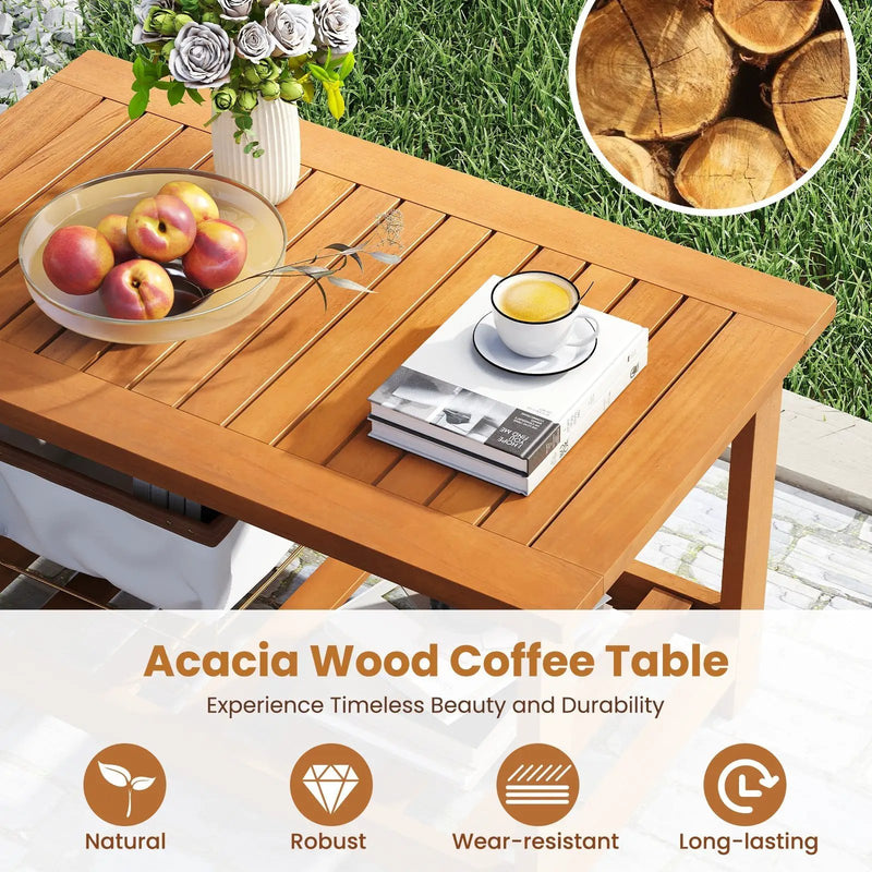 Patio Acacia Wood Coffee Table 2-Tier Rectangular Center Table by DirectDeals