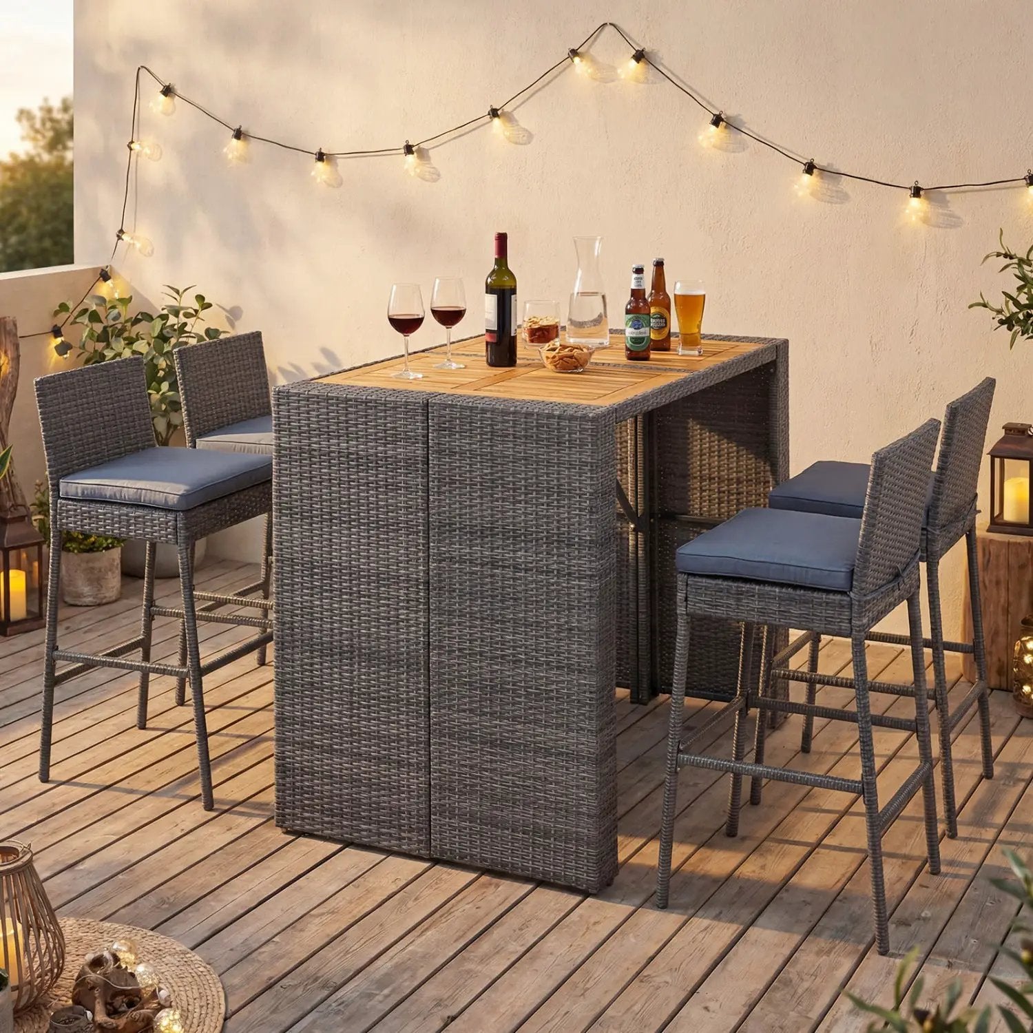 5-Piece Dining Table Set for 4 Rectangular Kitchen Table with 4 Upholstered Chairs by DirectDeals