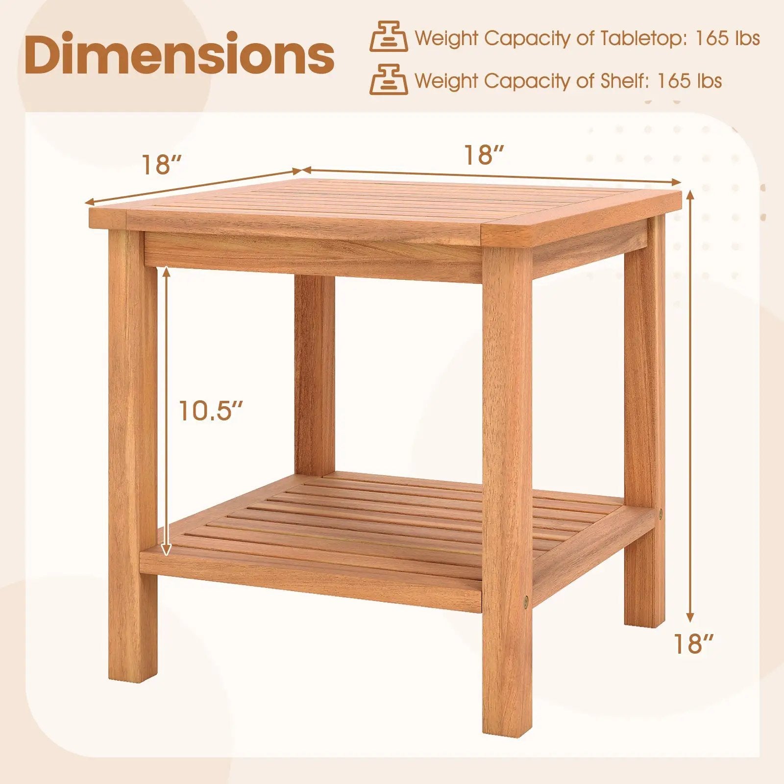 Patio Acacia Wood Side Table Set of 2 with Slatted Tabletop and Storage Shelf by DirectDeals