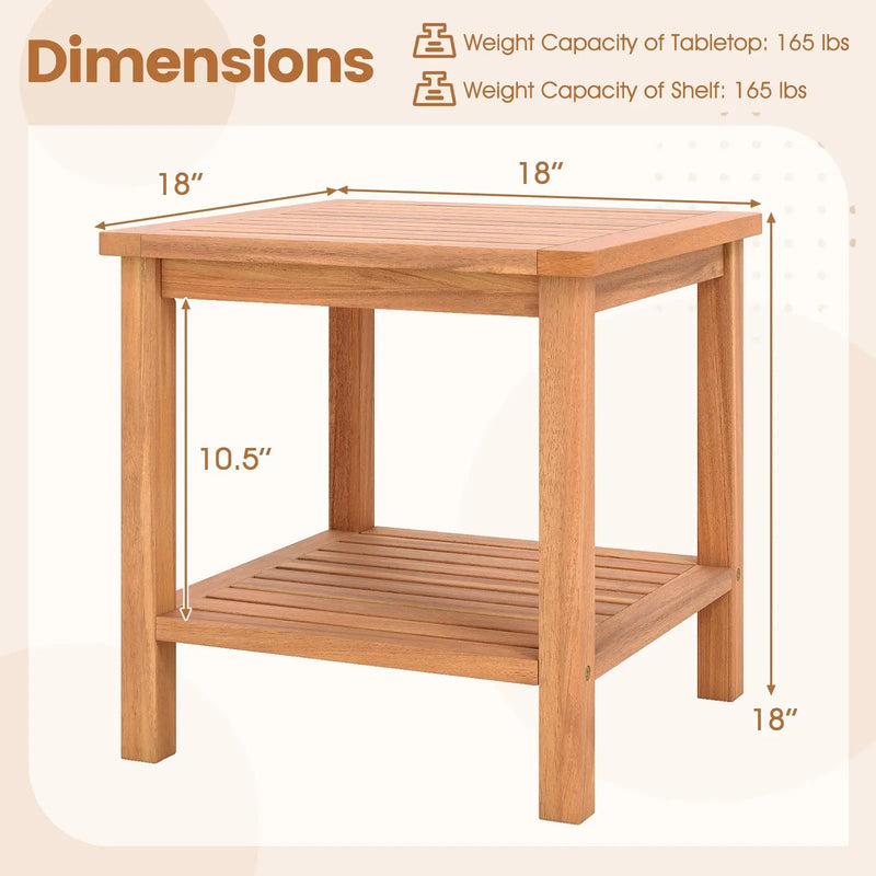 Patio Acacia Wood Side Table Set of 2 with Slatted Tabletop and Storage Shelf by DirectDeals