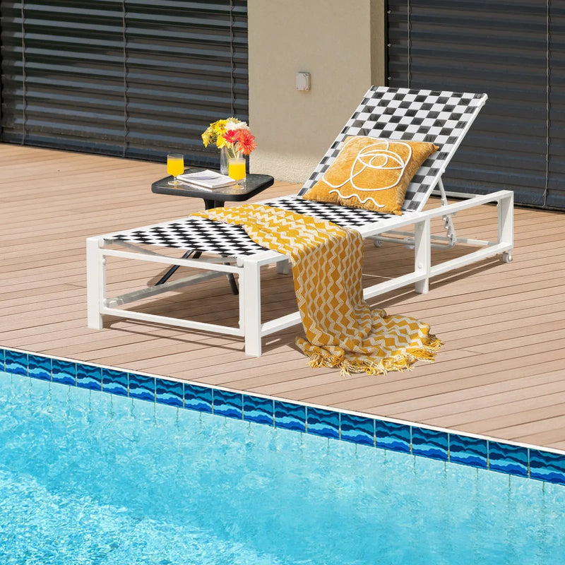 Outdoor Adjustable Patio Chaise Lounge Chair with Wheels and Sturdy Metal Frame by DirectDeals