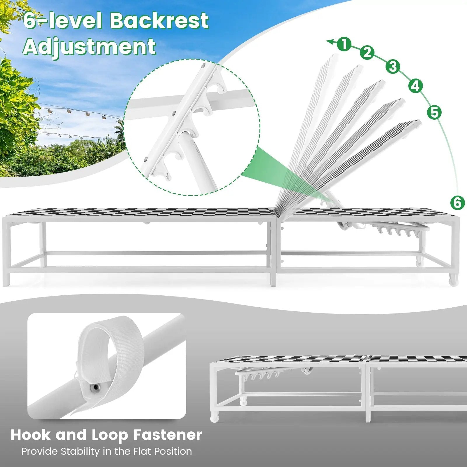 Outdoor Adjustable Patio Chaise Lounge Chair with Wheels and Sturdy Metal Frame by DirectDeals