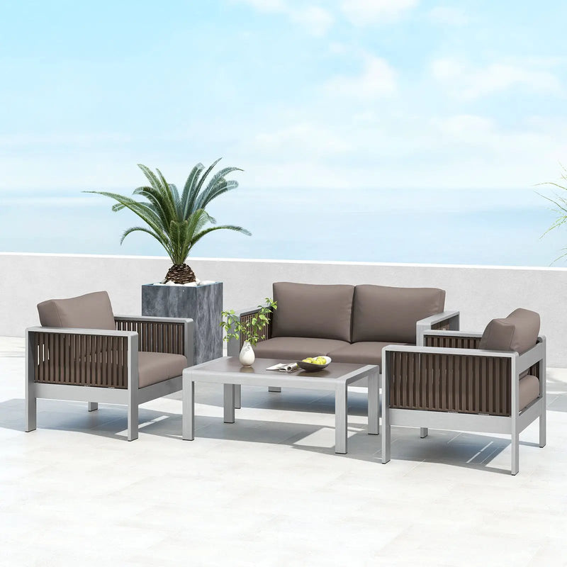 Patio Aluminum Loveseat Sofa Outdoor Furniture Set with Thick Back and Seat Cushions-Gray by DirectDeals
