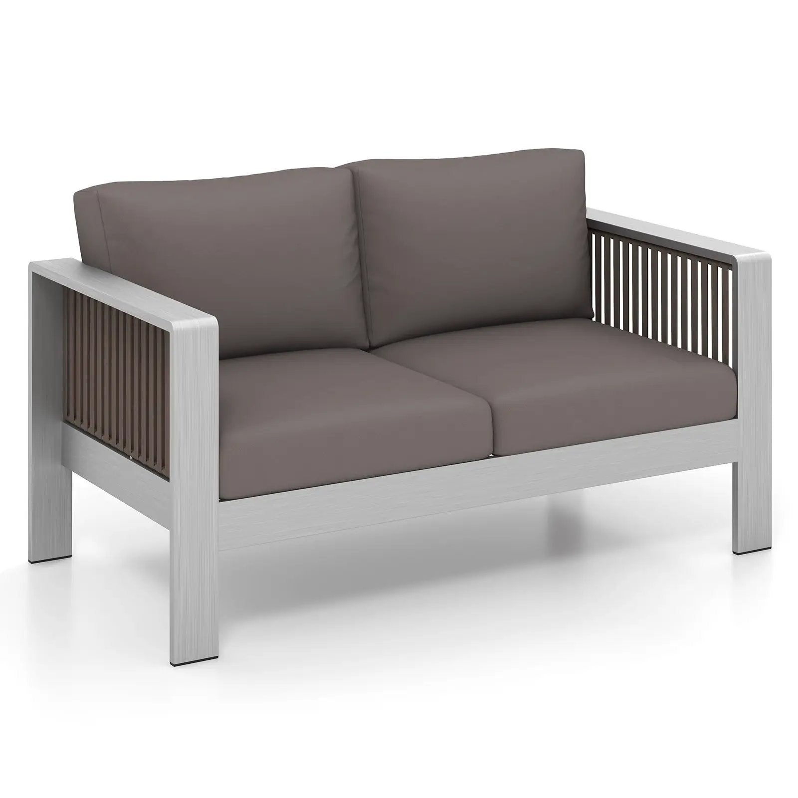 Patio Aluminum Loveseat Sofa Outdoor Furniture Set with Thick Back and Seat Cushions-Gray by DirectDeals