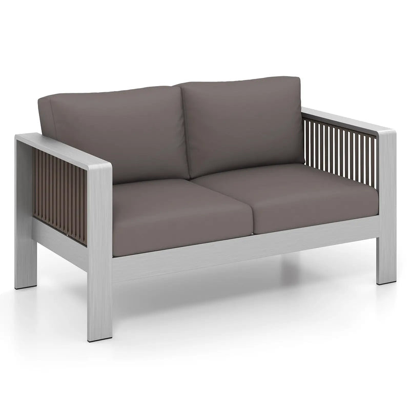 Patio Aluminum Loveseat Sofa Outdoor Furniture Set with Thick Back and Seat Cushions-Gray by DirectDeals