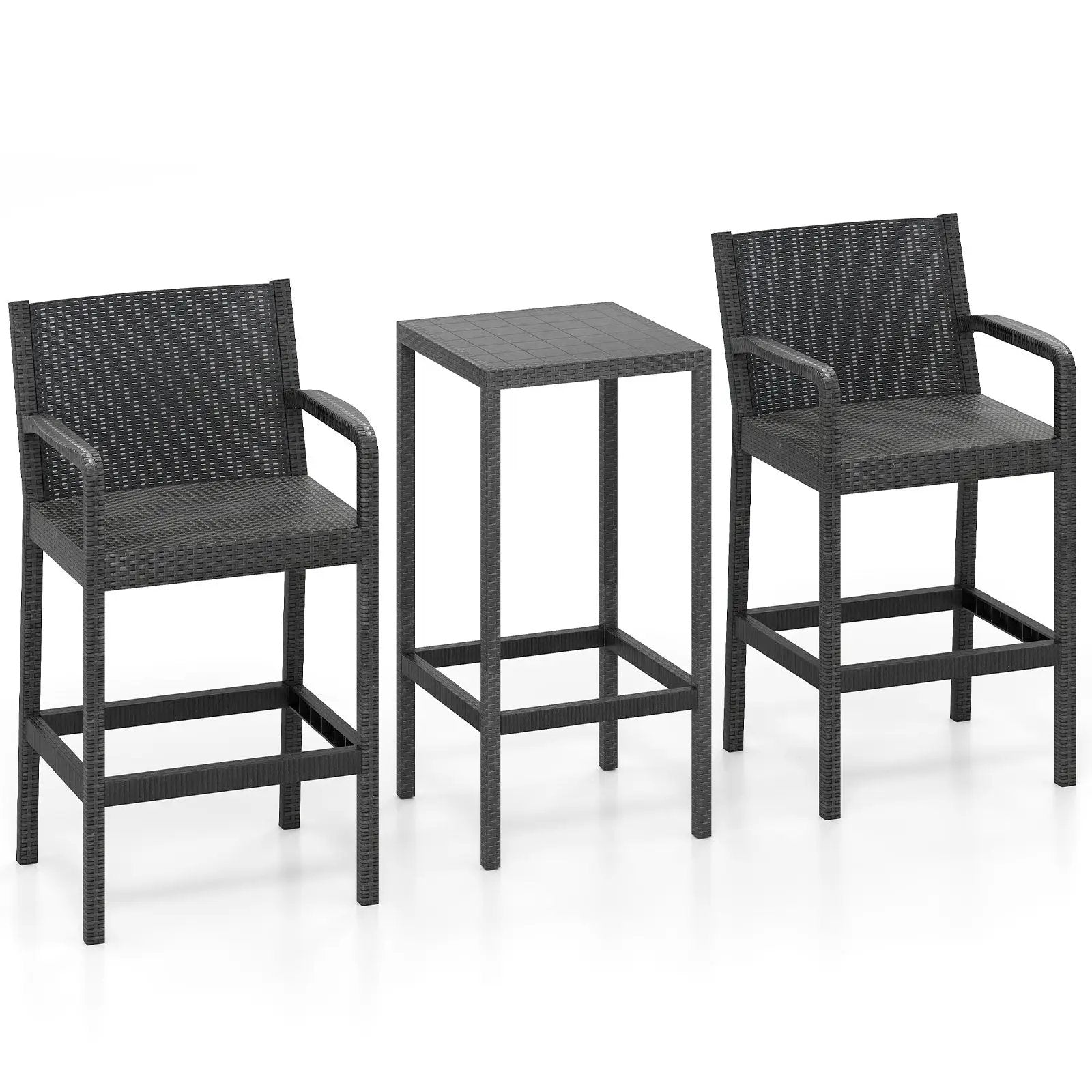 3 Pieces Patio Bar Set with 2 Stools and 1 Bar Table-Black by DirectDeals