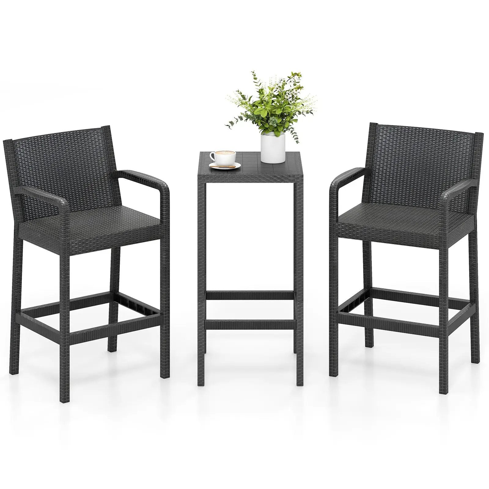 3 Pieces Patio Bar Set with 2 Stools and 1 Bar Table-Black by DirectDeals