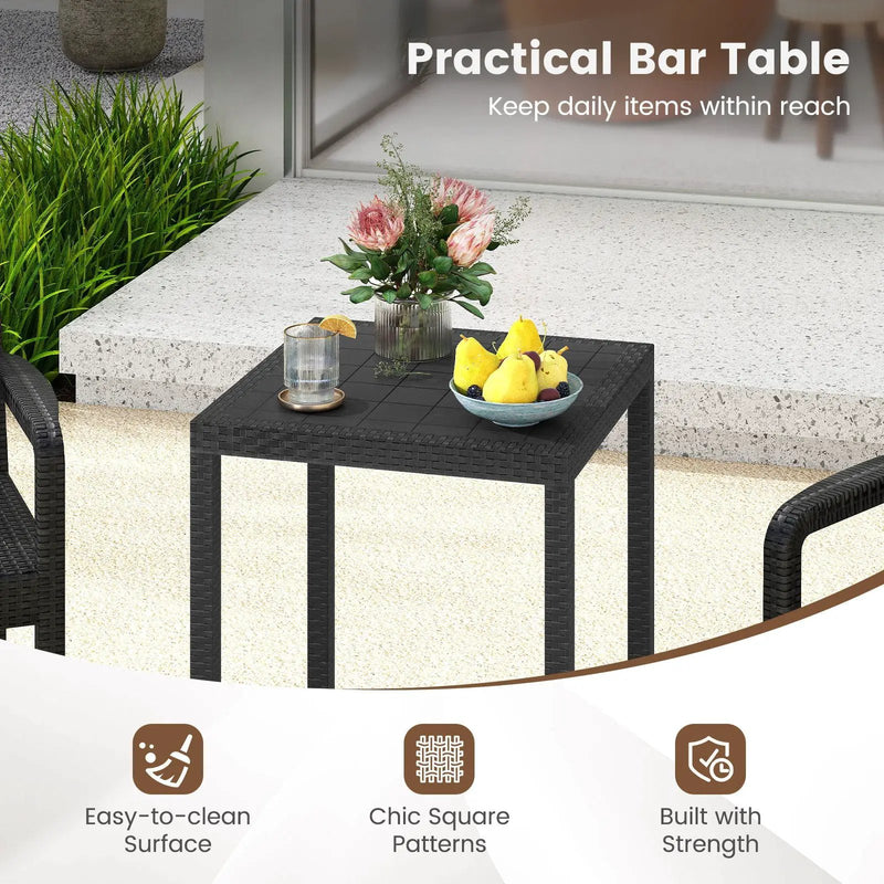 3 Pieces Patio Bar Set with 2 Stools and 1 Bar Table-Black by DirectDeals