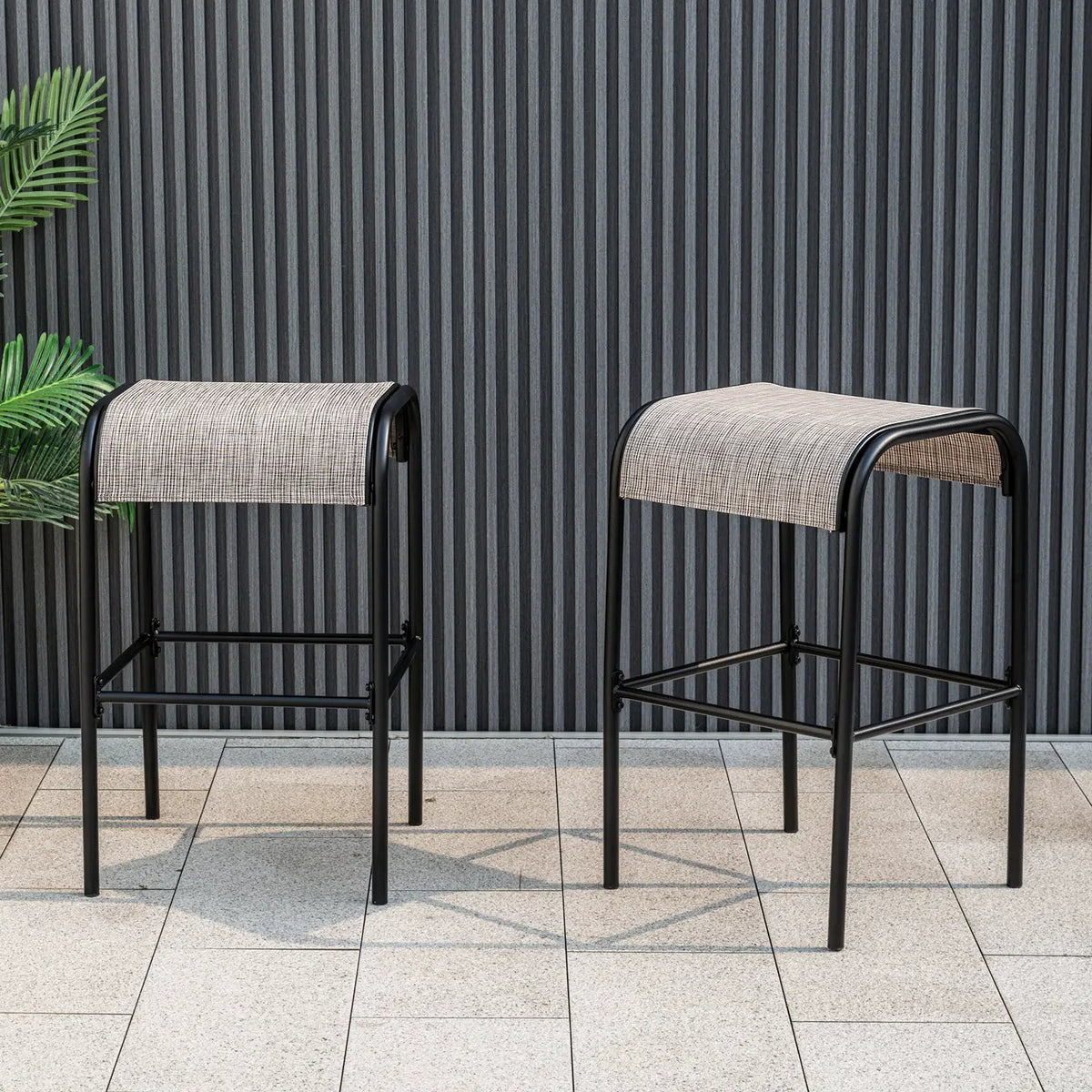 Set of 2/4 Patio Metal Bar Stools with Curved Fabric Seat by DirectDeals