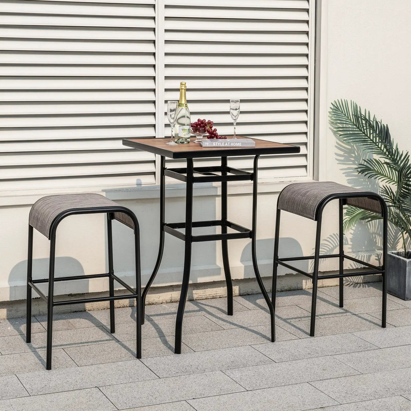 Set of 2/4 Patio Metal Bar Stools with Curved Fabric Seat by DirectDeals
