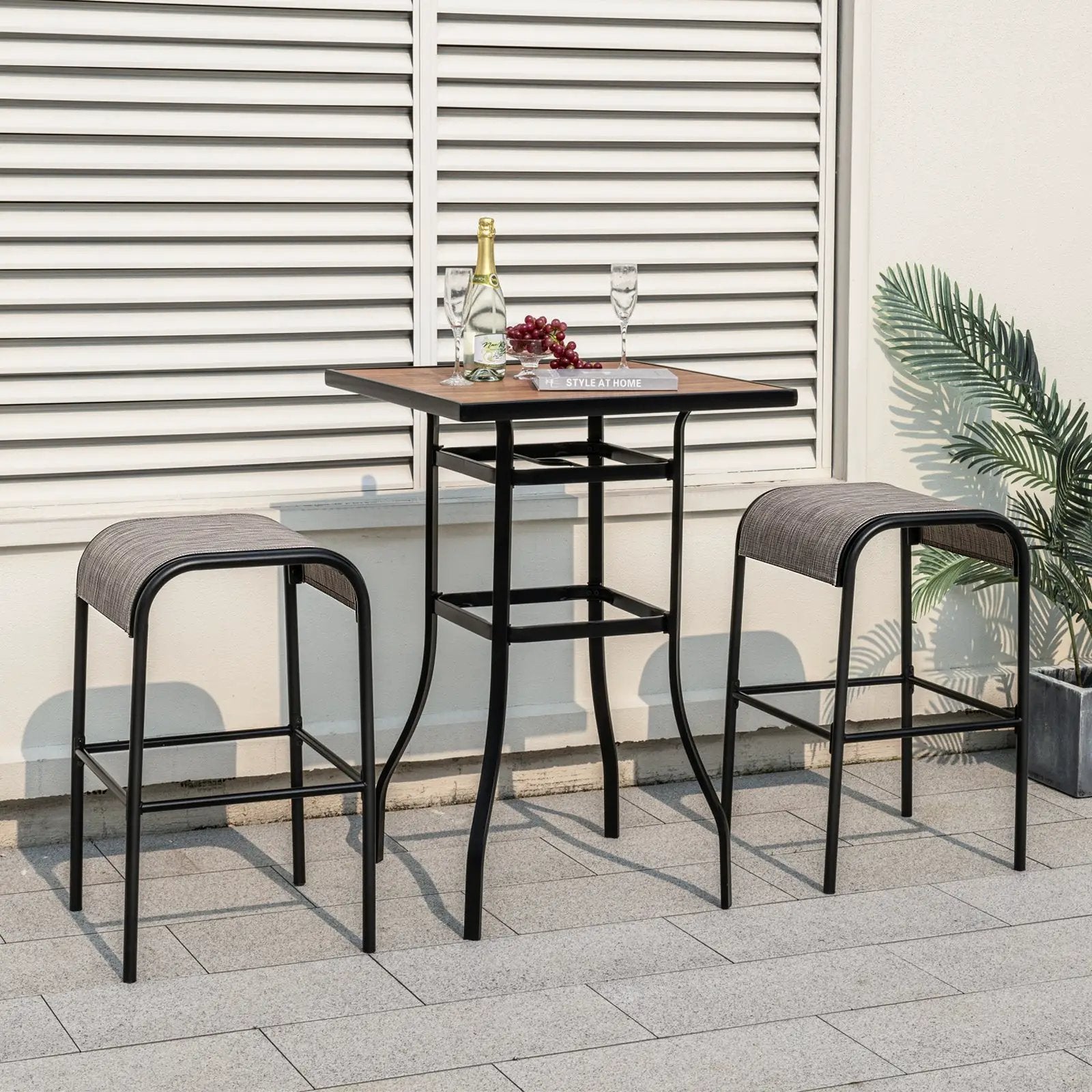 Set of 2/4 Patio Metal Bar Stools with Curved Fabric Seat by DirectDeals