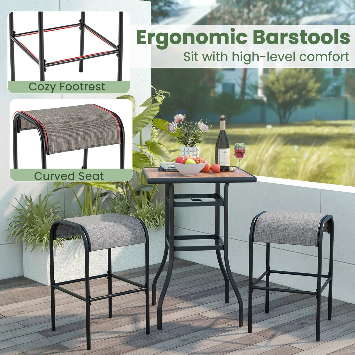 Set of 2/4 Patio Metal Bar Stools with Curved Fabric Seat by DirectDeals