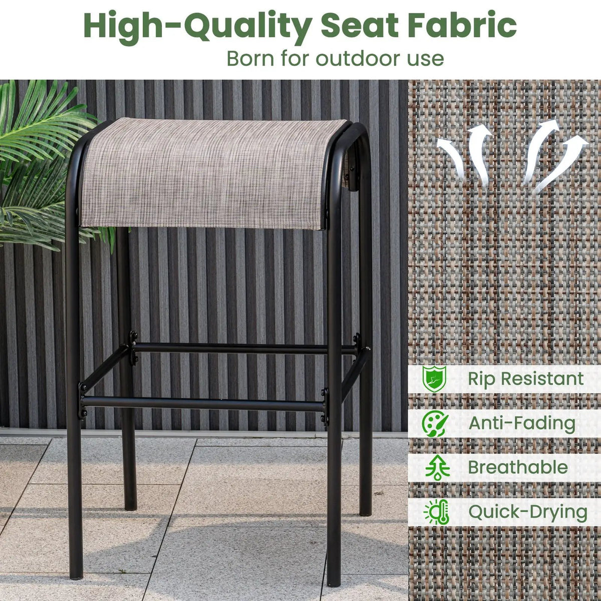 Set of 2/4 Patio Metal Bar Stools with Curved Fabric Seat by DirectDeals